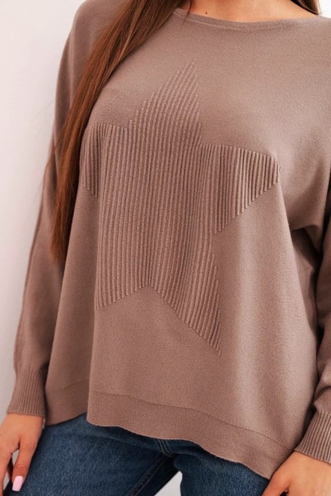 Sweter damski z dłuższym tyłem i tłoczoną gwiazdą fango