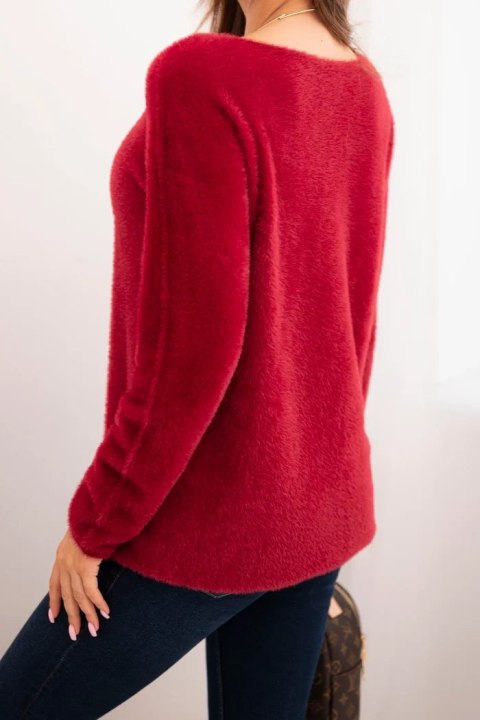 Sweter damski z miękkiej dzianiny z okrągłym dekoltem bordowy