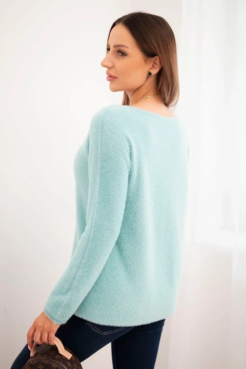 Sweter damski z miękkiej dzianiny z okrągłym dekoltem miętowy