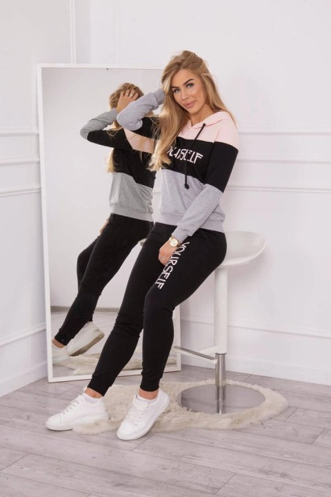 Komplet z nadrukiem Yourself pudrowy róż+czarny