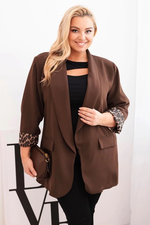 Marynarka damska Plus Size z podszewką w panterkę brązowa