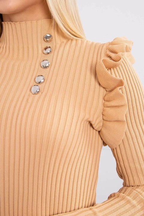 Sukienka swetrowa dopasowana z guzikami beżowy