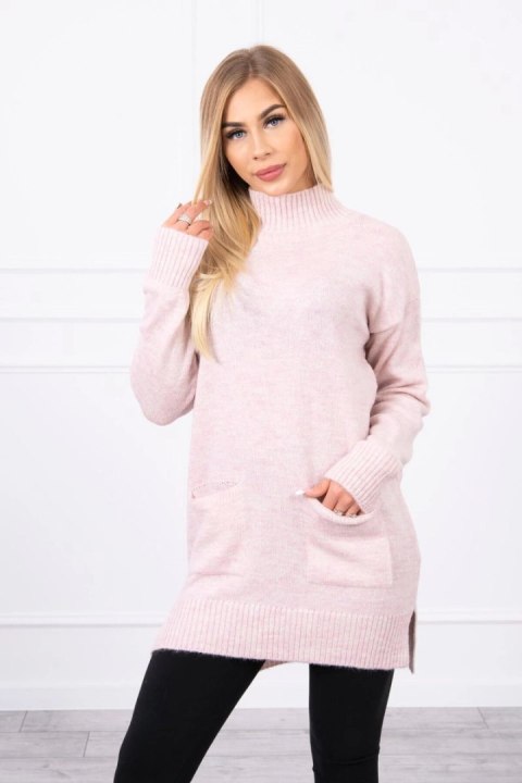 Sweter ze stójką jasno pudrowy róż
