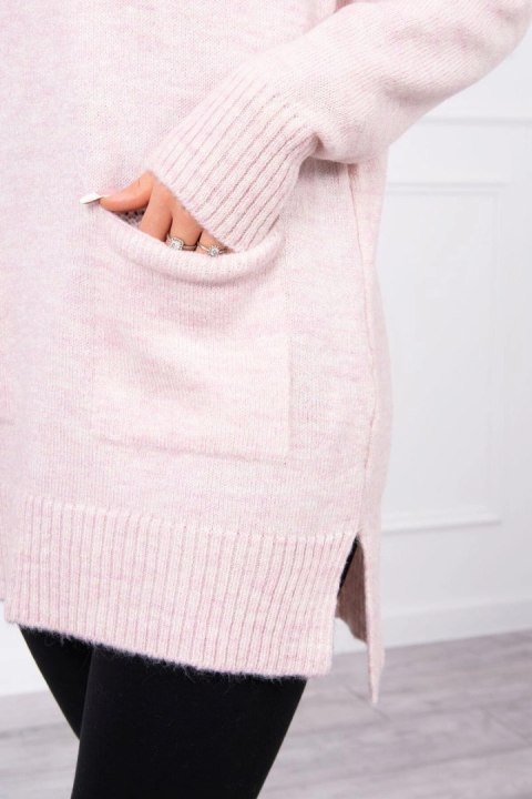 Sweter ze stójką jasno pudrowy róż