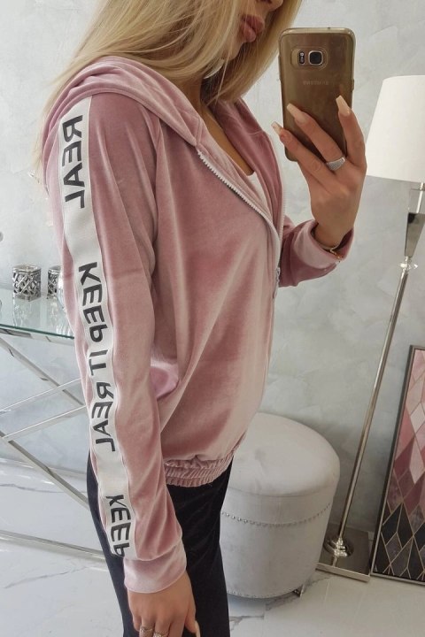 Bluza welurowa z kapturem pudrowy róż