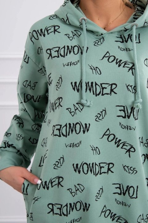 Bluza z napisami ciemno miętowa