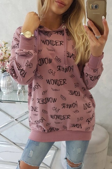Bluza z napisami ciemno różowa