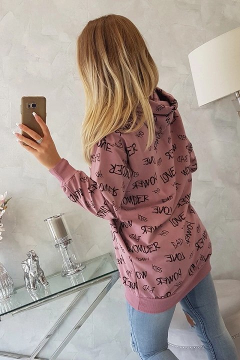 Bluza z napisami ciemno różowa