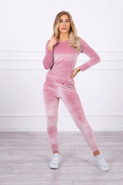 Komplet welurowy z marszczeniem z tyłu ciemny pudrowy róż