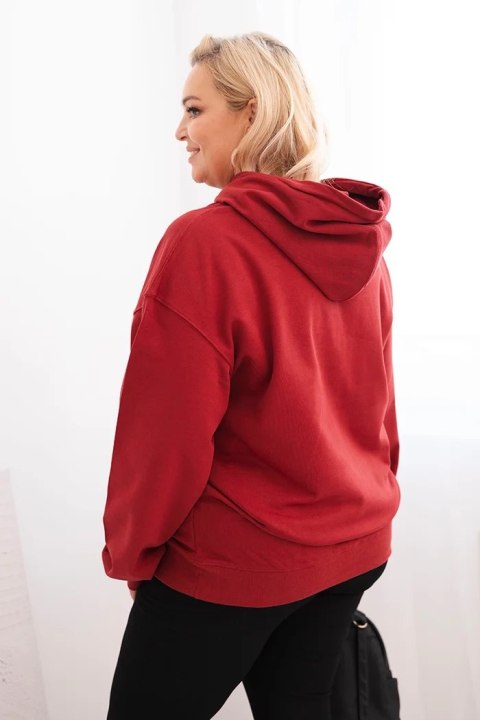 Bluza damska pętelkowa Plus Size bawełniana z kapturem i kieszenią kangurką bordowa