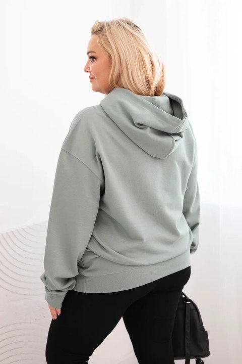 Bluza damska pętelkowa Plus Size bawełniana z kapturem i kieszenią kangurką ciemno miętowa