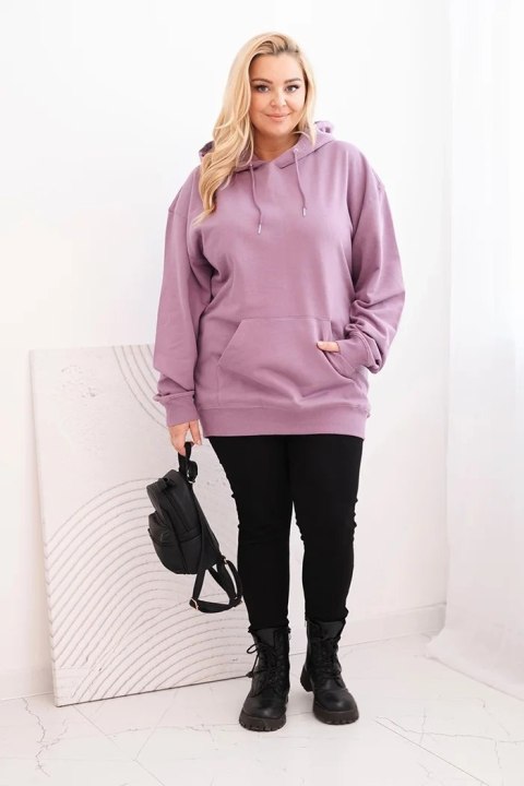 Bluza damska pętelkowa Plus Size bawełniana z kapturem i kieszenią kangurką ciemno różowa