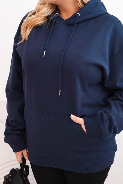Bluza damska pętelkowa Plus Size bawełniana z kapturem i kieszenią kangurką granatowa