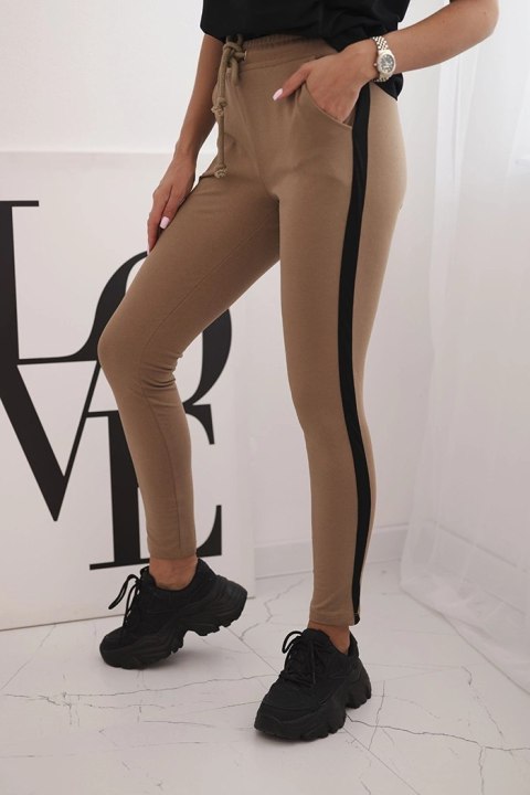 Komplet damski bawełniany z bluzką i legginsami z lampasem czarny