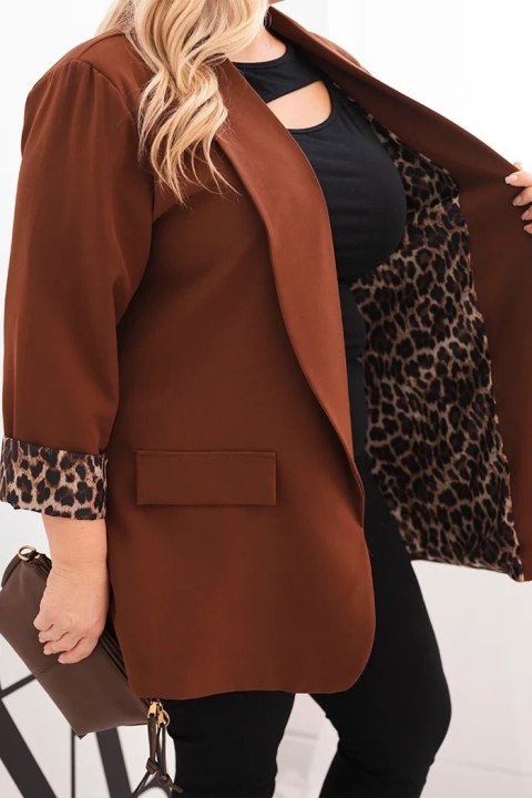 Marynarka damska Plus Size z podszewką w panterkę czekoladowa