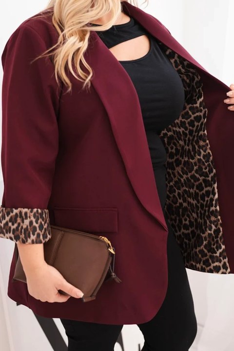 Marynarka damska Plus Size z podszewką w panterkę śliwkowa