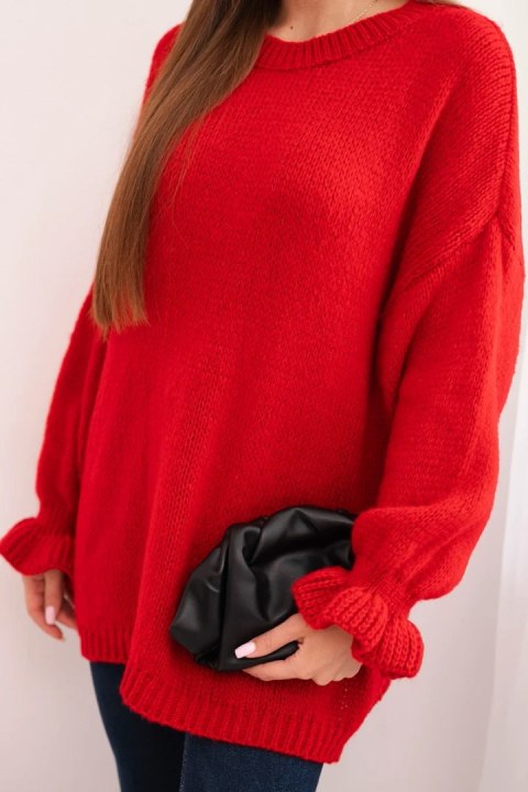 Sweter damski z dodatkiem moheru i wełny o luźnym fasonie czerwony