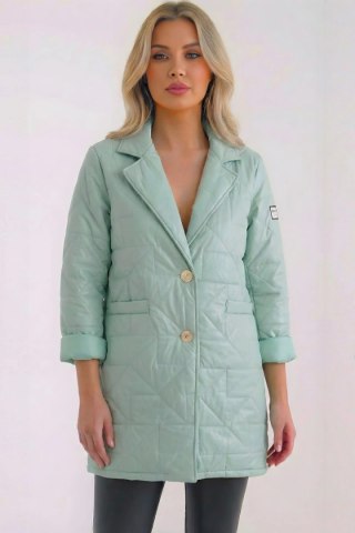 Kurtka damska Plus Size pikowana z ozdobnymi guzikami i kołnierzem ciemno miętowa