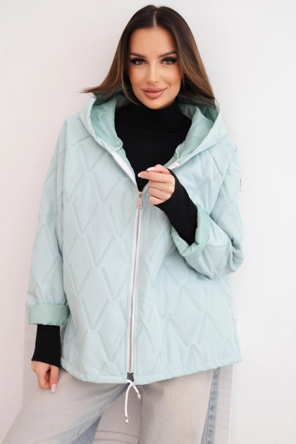 Kurtka damska wiosenna pikowana z kapturem i zamkiem jasno miętowa