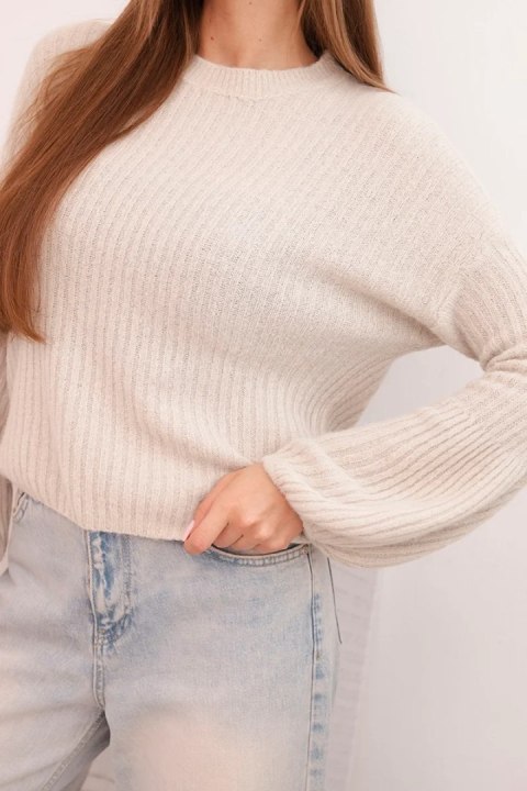 Sweter damski z baby alpaki z bufiastymi rękawami beżowy