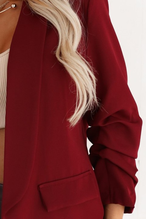 588-4 Damska klasyczna marynarka z drapowanymi rękawkami - bordowa