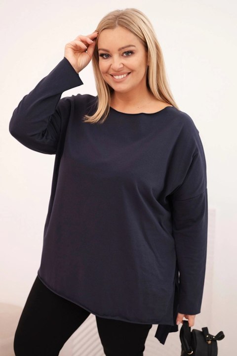 Bluzka damska bawełniana Plus Size asymetryczna z długim rękawem granatowa