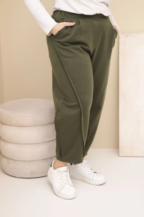 Spodnie damskie bawełniane Plus Size o luźnym kroju z wysokim stanem khaki