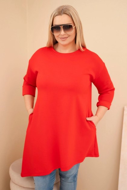 Sukienka damska Plus Size z wiskozy z luźnym fasonem i długim rękawem czerowna