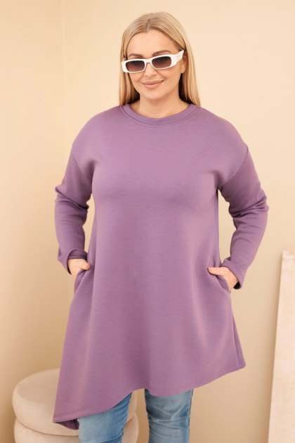 Sukienka damska Plus Size z wiskozy z luźnym fasonem i długim rękawem fioletowa