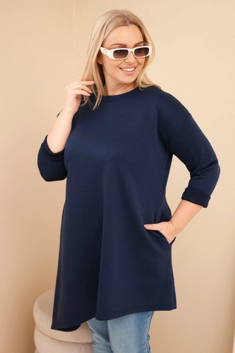 Sukienka damska Plus Size z wiskozy z luźnym fasonem i długim rękawem granatowa