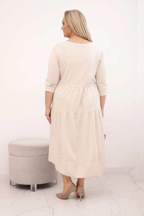 Sukienka damska bawełniana Plus Size z falbanami i podwiniętym rękawem beżowa