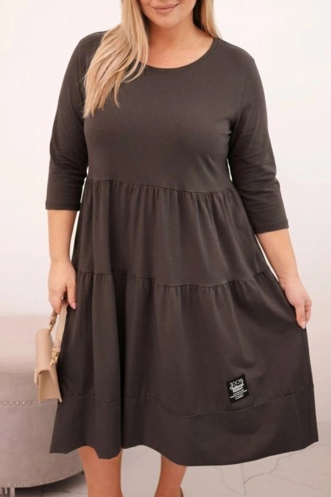 Sukienka damska bawełniana Plus Size z falbanami i podwiniętym rękawem brązowa