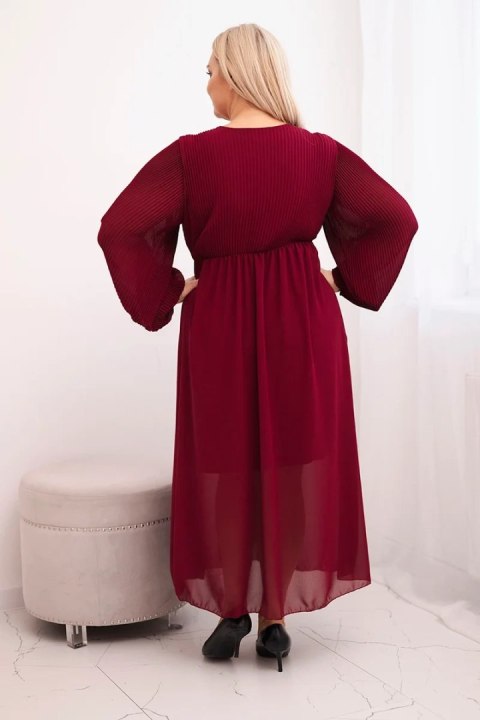 Sukienka plisowana damska Plus Size z wiskozy i z długim rękawem bordowa