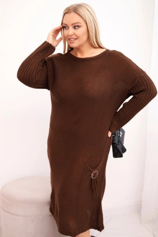Sukienka swetrowa damska Plus Size z moherem oversize z kieszenią czekoladowa