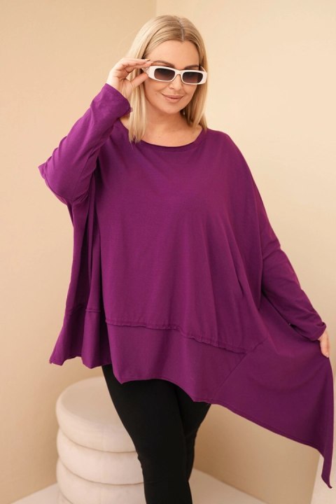 Tunika damska Plus Size z bawełny z asymetrycznym dołem ciemno fioletowa
