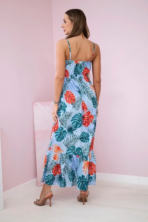 Sukienka z motywem liści błękitna