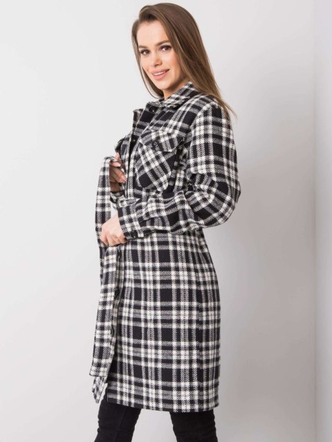 Czarno-Biały Wełniany Płaszcz w Kratę Raquel