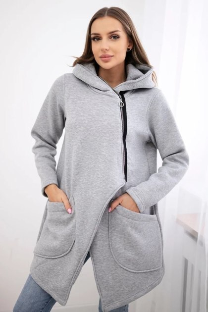 Bluza ocieplana z asymetrycznym suwakiem szara