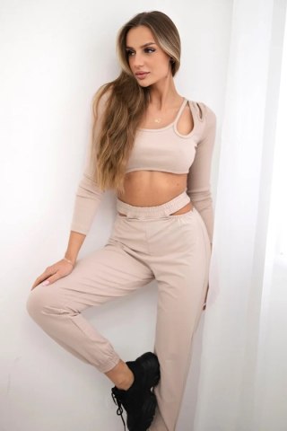 Komplet z bluzką top beżowy