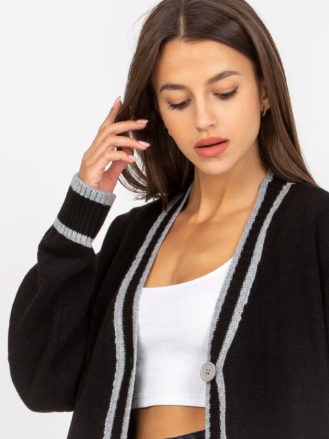 Dłuższy Sweter Rozpinany z Kieszeniami Czarny