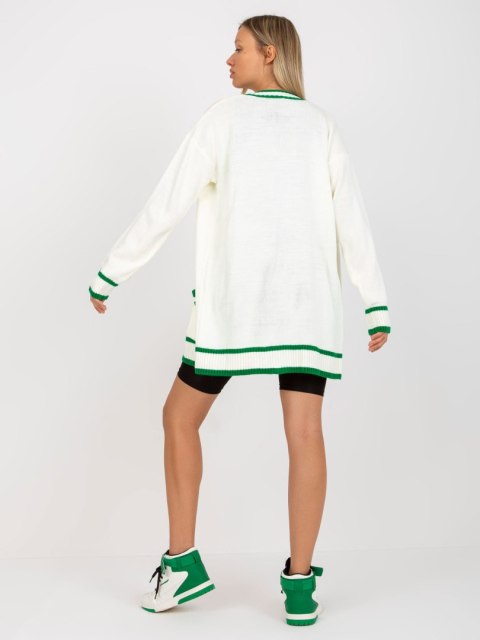 Dłuższy Sweter Rozpinany z Kieszeniami Ecru