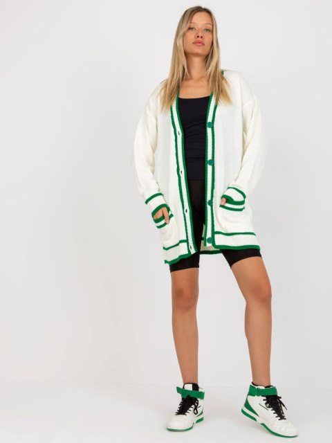 Dłuższy Sweter Rozpinany z Kieszeniami Ecru